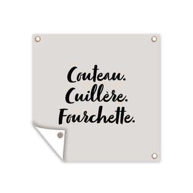 Outdoor-Poster Gartenposter 50x50 cm Besteck - Zitate - Couteau. cuillère. fourchett