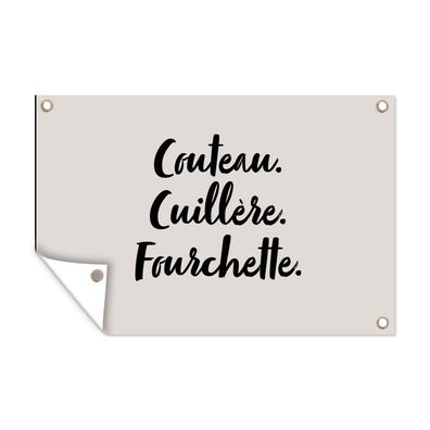 Outdoor-Poster Gartenposter 90x60 cm Besteck - Zitate - Couteau. cuillère. fourchett