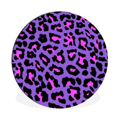 Wandbild Runde Bilder 140x140 cm Pantherdruck - Lila - Rosa - Neon (Gr. 140x140 cm)