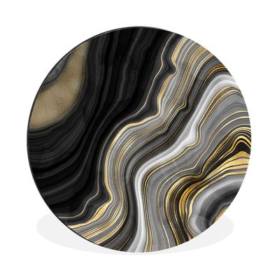 Wandbild Runde Bilder 120x120 cm Marmor - Stein - Achat - Schwarz und Gold