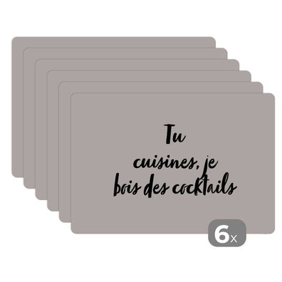 Placemats Tischset 6-teilig 45x30 cm Zitate - Tu cuisines, je bois des cocktails -