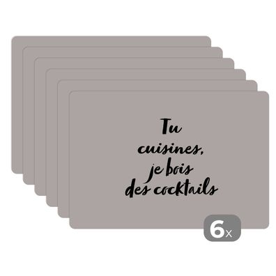 Placemats Tischset 6-teilig 45x30 cm Zitate - Tu cuisines, je bois des cocktails -