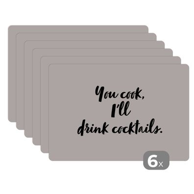 Placemats Tischset 6-teilig 45x30 cm Zitate - Cocktail - Du kochst, ich trinke Cock