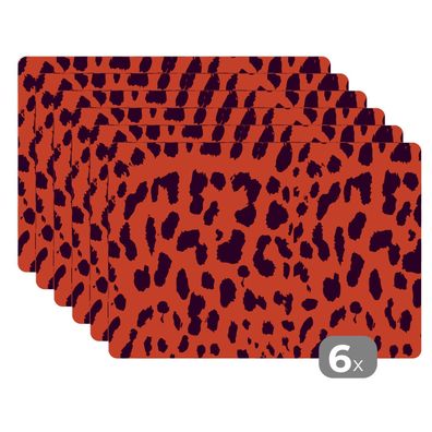 Placemats Tischset 6-teilig 45x30 cm Tierprint - Panther - Rot - Schwarz