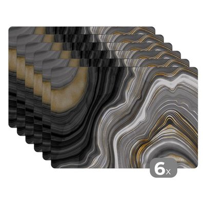 Placemats Tischset 6-teilig 45x30 cm Marmor - Stein - Achat - Schwarz und Gold