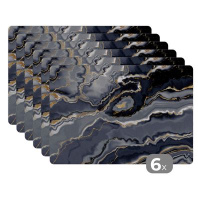Placemats Tischset 6-teilig 45x30 cm Glitzer - Gold - Marmor - Achat - Geode