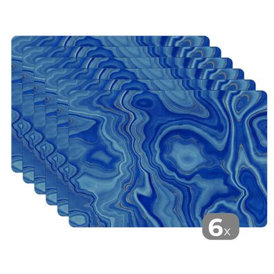Placemats Tischset 6-teilig 45x30 cm Blau - Achatgeode - Steine - Marmor