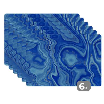 Placemats Tischset 6-teilig 45x30 cm Blau - Achatgeode - Steine - Marmor