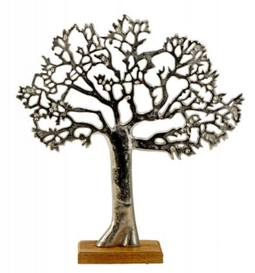 Deko Baum silber 34 cm Metall Holz Figur Schrankdeko Skulptur modern Lebensbaum