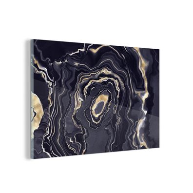 Glasbild Glasfoto Wandbild 150x100 cm Marmor - Geode - Achat - Gold (Gr. 150x100 cm)