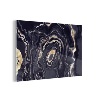 Glasbild Glasfoto Wandbild 60x40 cm Marmor - Geode - Achat - Gold (Gr. 60x40 cm)