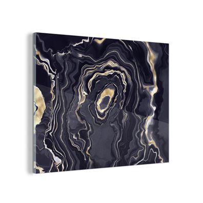 Glasbild Glasfoto Wandbild 80x60 cm Marmor - Geode - Achat - Gold (Gr. 80x60 cm)