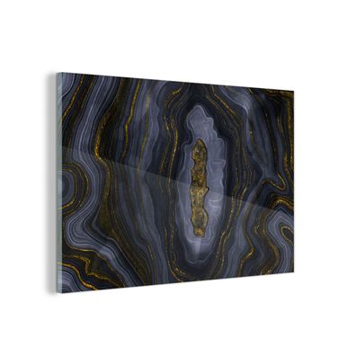 Glasbild Glasfoto Wandbild 60x40 cm Geode - Achat - Schwarz &amp; Gold