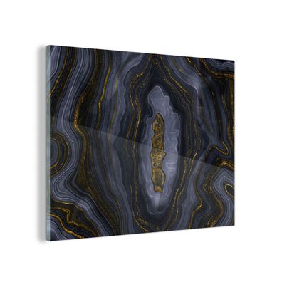 Glasbild Glasfoto Wandbild 40x30 cm Geode - Achat - Schwarz &amp; Gold