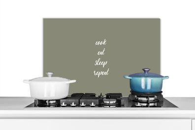 Spritzschutz Küchenrückwand - 60x40 cm Sprichwörter - Kochen Essen Schlafen Wiederhol
