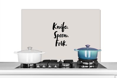 Spritzschutz Küchenrückwand - 90x60 cm Zitate - Kochen - Sprichwörter - Messer. Löffe