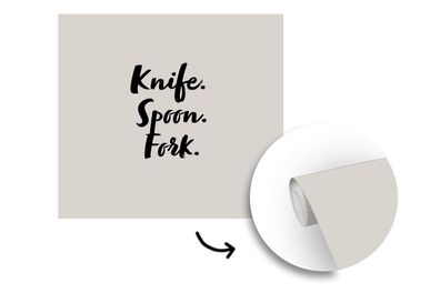 Tapete Fototapete - 350x350 cm Zitate - Kochen - Sprichwörter - Messer. Löffel. Gabel