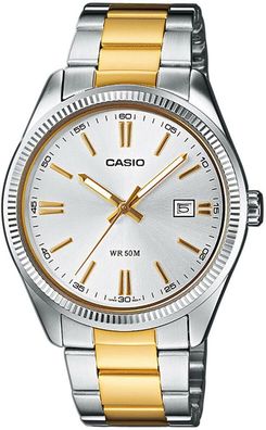 Casio Herren-Armbanduhr MTP-1302PSG-7AVEF Edelstahl Analog Quarz Silber Gold