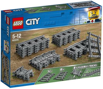 LEGO City 60205 Schienen 8 Gerade 4 Gebogene 8 Biegsame Schienensegmente Grau