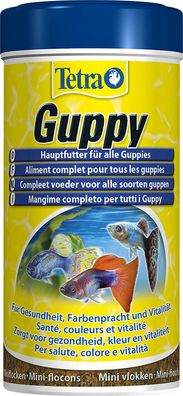 Tetra Guppy Hauptfutter Zahnkarpfen Miniflocken Farberstärkern Vitalität 250 ml