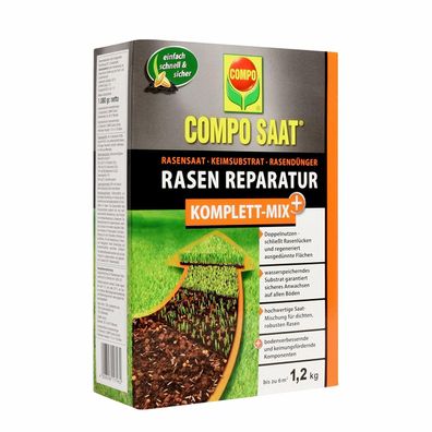 COMPO SAAT Rasen Reparatur Komplett-Mix+ Rasensaat Keimsubstrat Dünger 1,2 kg