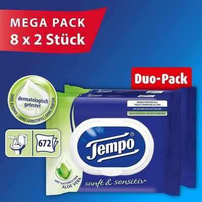 Tempo Sanft und Sensitiv feuchtes Toilettenpapier 16 Packungen im 2er Pack