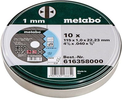 Metabo Trennscheiben Universalscheibe 115 x 1,0 x 22,23 mm 10 Stück in Blechdose