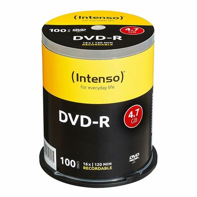 Intenso DVD-R 16x Speed 4,7GB 120 Minuten Recordable DVD-Rohlinge 100er Spindel