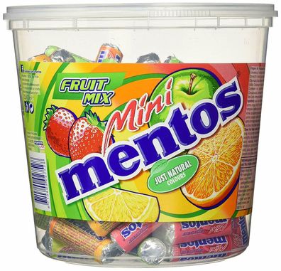 Mentos Mini Fruit Mix Kaubonbons Frucht-Dragees 4 Sorten Eimer 120 Rollen