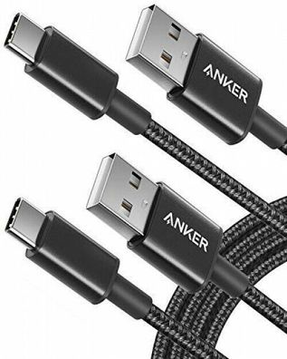 Anker USB Typ C Kabel Nylon Ladekabel Samsung Huawei LG Schwarz 1,8 m 2er Pack