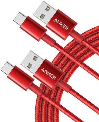 Anker USB Typ C Kabel Nylon Ladekabel Samsung Huawei LG Rot 1,8 m 2er Pack