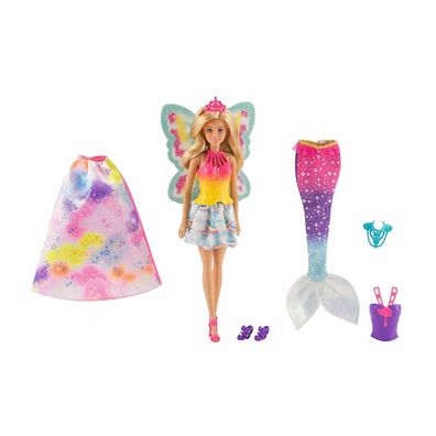 Barbie FJD08 Dreamtopia 3-in-1 Fantasie Puppe Fee Meerjungfrau Prinzessin Set