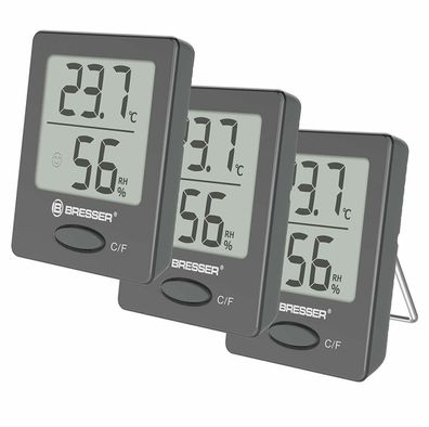 Bresser Thermometer Hygrometer Wandmontage Raumklima-Indikator grau 3er Pack