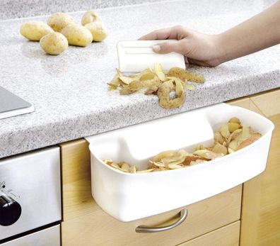 Wenko Auffangschale Abfalleimer Küchenabfälle mit Schaber Küchenhelfer weiß