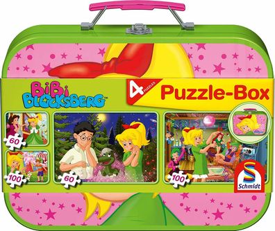 Schmidt Spiele 55595 Bibi Blocksberg 4er Kinder-Puzzle-Box im Metallkoffer