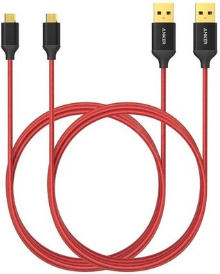 Anker Micro-USB Nylon-Ladekabel Android HTC Huawei Sony 2 x 1.8m Rot 2er Pack