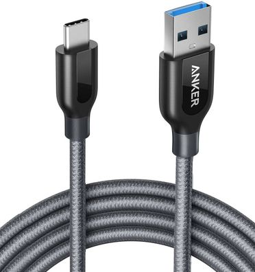 Anker Powerline+ USB-C auf USB 3.0 A Nylon Ladekabel Android Sony LG 1,8m Grau