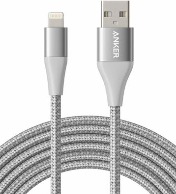 Anker Powerline+ II Nylon-Ladekabel Lightning Kabel MFi iPad iPhone 3m Silber