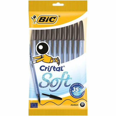 BIC 918531 Kugelschreiber Cristal Soft Strichstärke 0,45 mm Schwarz 10er Pack