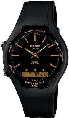 Casio AW90H9EVEF Herren-Armbanduhr Analog Quarz Resinarmband Schwarz 5 ATM 39 mm