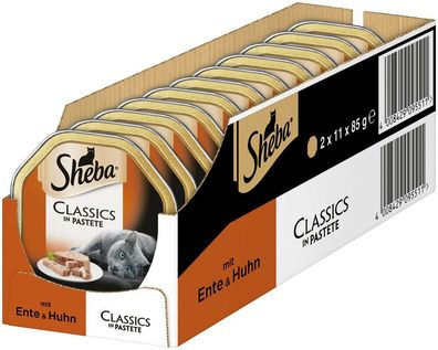 Sheba Classics in Pastete Ente Huhn Katzenfutter Nassfutter Schälchen 22 x 85g