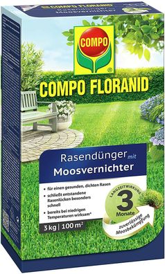 COMPO Floranid Rasendünger Moosvernichter Langzeitwirkung Feingranulat 3 kg