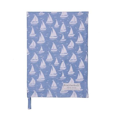 Geschirr Handtuch Maritim Segelboote Farbe Hellblau Weiß Baumwolle 70 x 50 cm