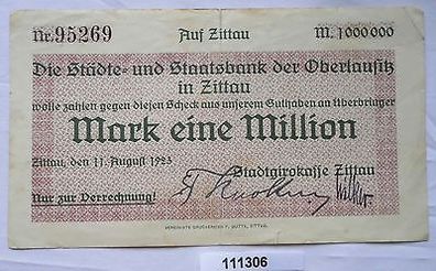 1 Million Mark Banknote Inflation Stadtgirokasse Zittau 11.8,1923 (111306)