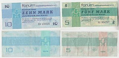 2 DDR Banknoten 5 und 10 Mark Forum Scheck 1979 (111118)