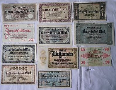 11 Banknoten Deutsches Reich Inflation Dresden 1923 (111076)