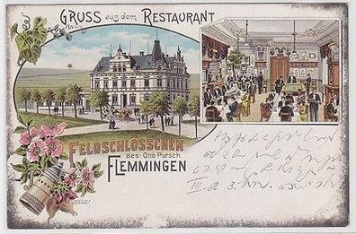 66810 Ak Lithographie Gruß aus dem Restaurant Feldschlößchen Flemmingen 1910