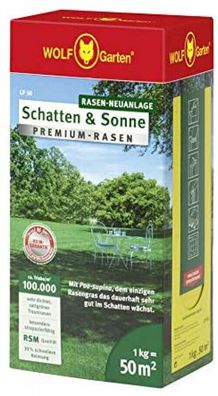 WOLF-Garten 3820030 Premium-Rasen LP 50 Schatten Sonne Schattenrasen Samen 1 kg