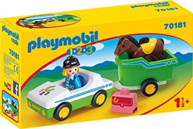 Playmobil 1.2.3 70181 PKW Pferdeanhänger Minifigur Spielzeug Spielset Motorik