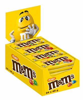 M&M'S Peanut Schokolinsen Schokolade Erdnüsse Süßwaren Beutel 24 x 45g 24er Pack